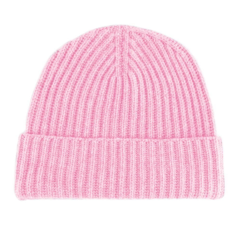 5243 Ribbed 100% Cashmere Beanie Hat - Pink - Made in Scotland by Love